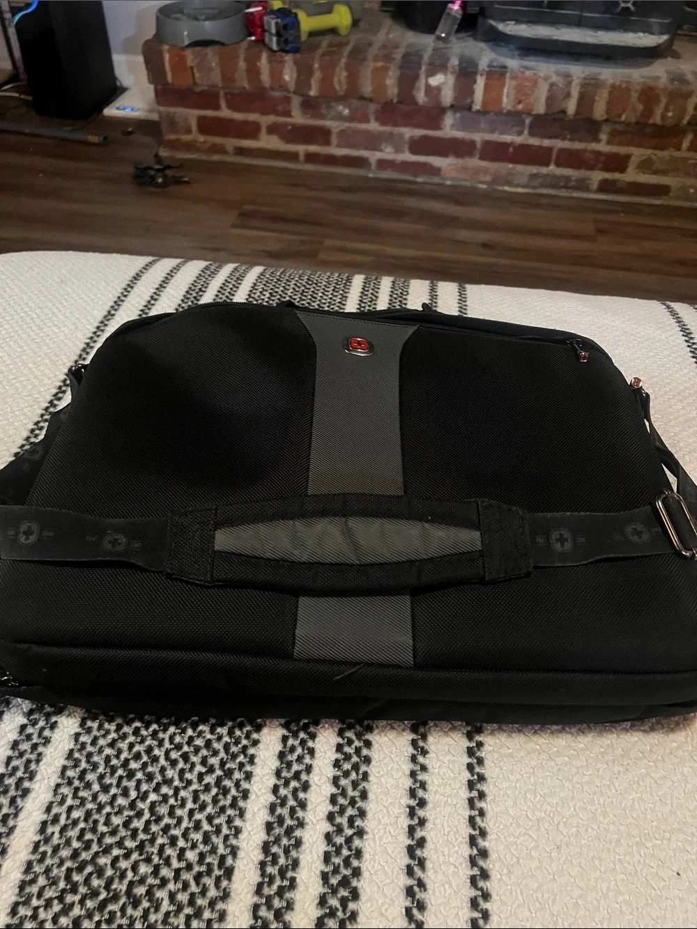 Men's Black Laptop Briefcase with Gray Stripe - Professional Commuter Bag